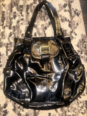 Dooney & Bourke Hayden Black Patent Leather Large Hobo Tote Bag Purse